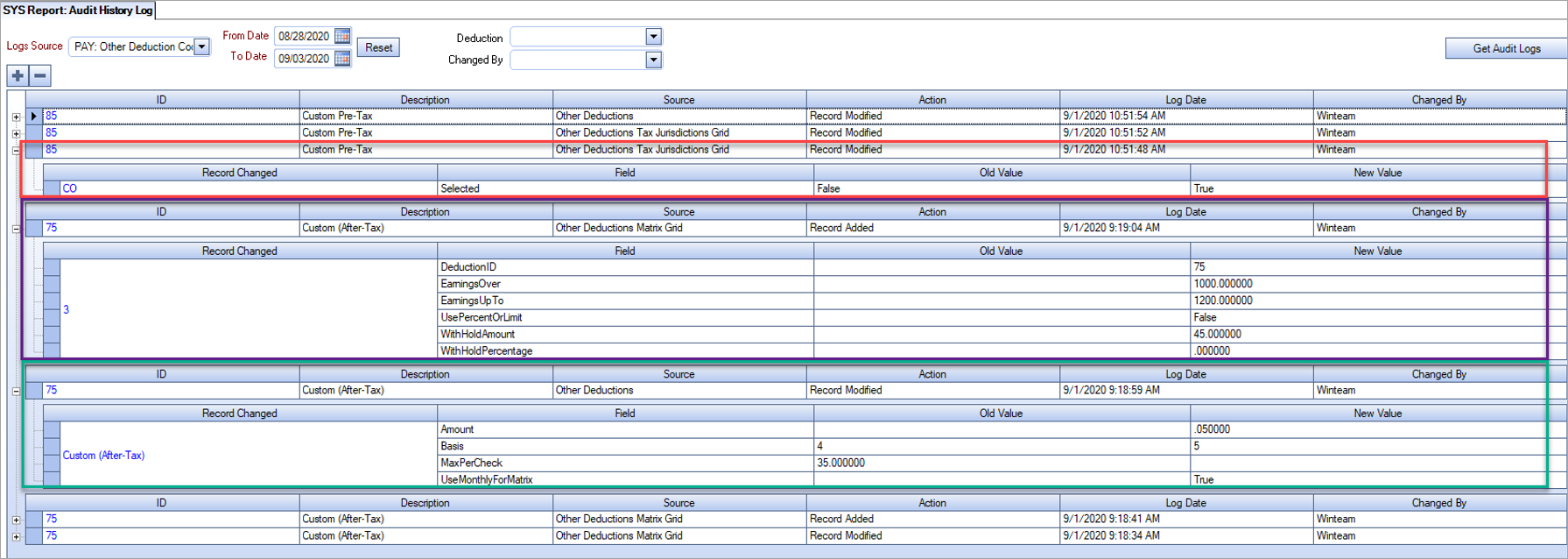 WT: Audit History Log Report